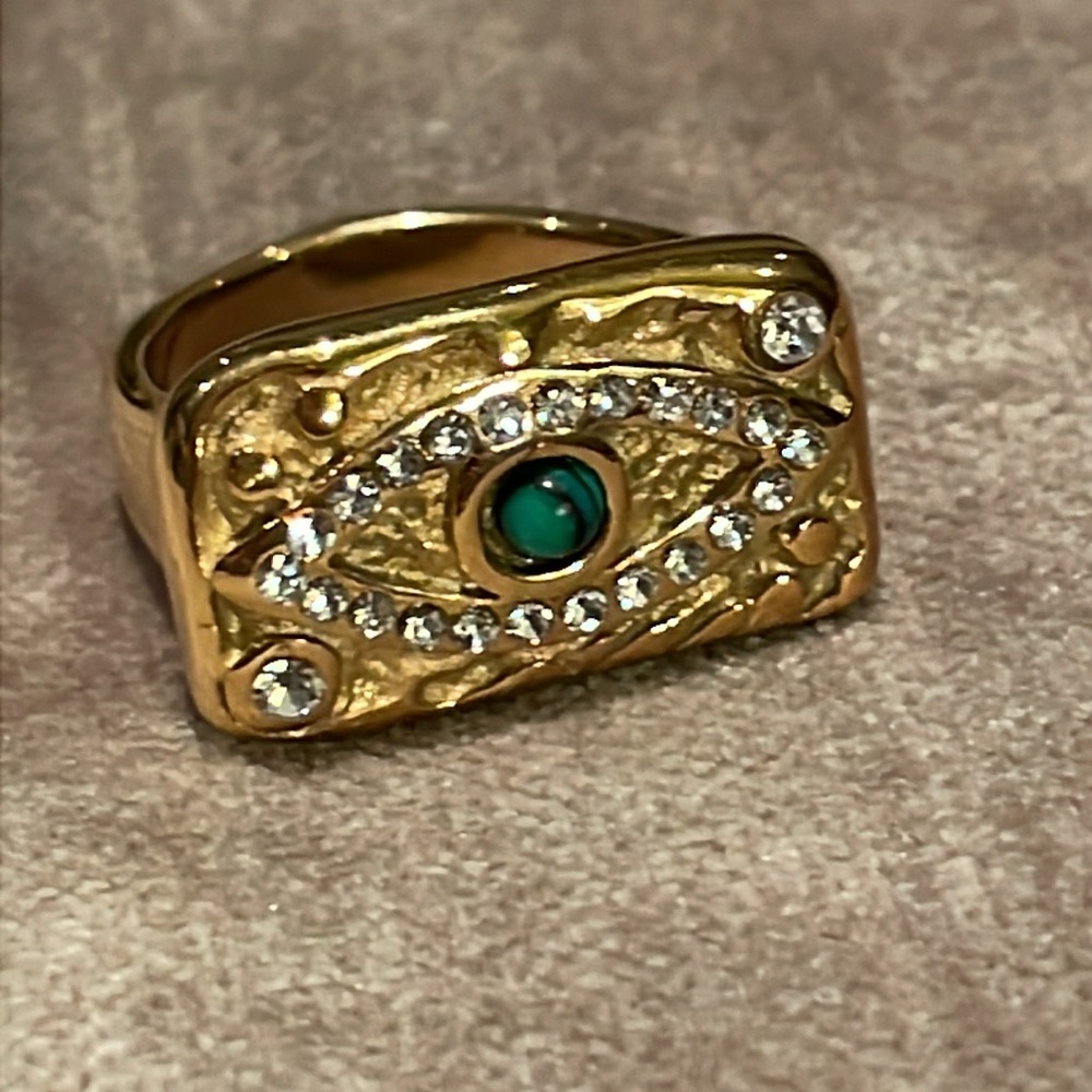Evil Eye Luxury Tablet Pendant 18 Kt Gold Plated Ring Size 6 - Picture 6 of 6
